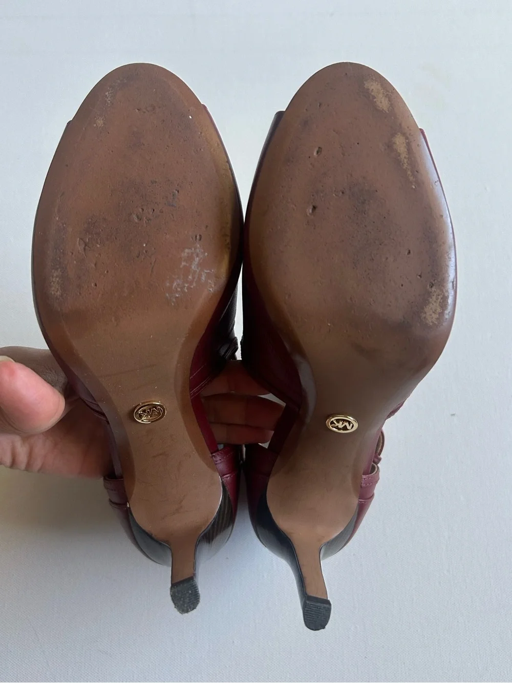 Michael Kors Blaze Leather Peep Toe Stiletto Heels Shoe Sz 8.5 Brandy Red